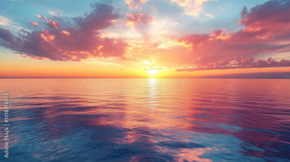 Obraz premium Golden Ocean Sunset with Dramatic Clouds and Smooth Waters