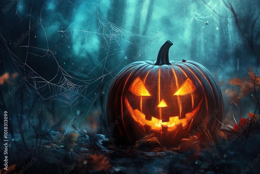 Naklejka premium Halloween background with web and spider,pumpkin 