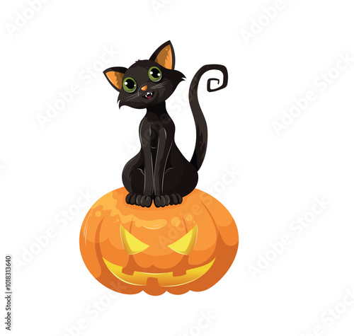 vector halloween cat with evil pumpkin