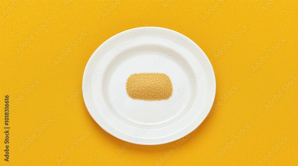 A single golden snack on a white plate against a vibrant yellow background, highlighting the simplicity and appeal of the treat. A single golden snack on a white plate against a vibrant yellow background, highlighting the simplicity and appeal of the treat.
