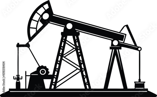 Oil pumpjack silhouette, illustration on white background.