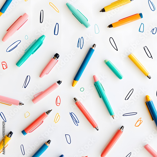 stationery in doodle 2D illustrator style, with cartoonish/symbolic elements and a white background.