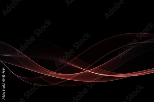 Glowing wavy lines on black background. Abstract wave flow