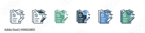 educational cost document graduation scholarship icon set student curriculum financial tuition with graduate hat signs vector illustration for web and app