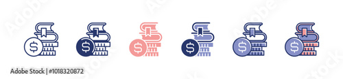 pile of coin and book stack icon set education scholarship intuition fee vector academy course cost signs illustration