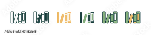 simple bookshelf library interior icon set book stack literature binder bookcase vector illustration document archive business signs for web and app