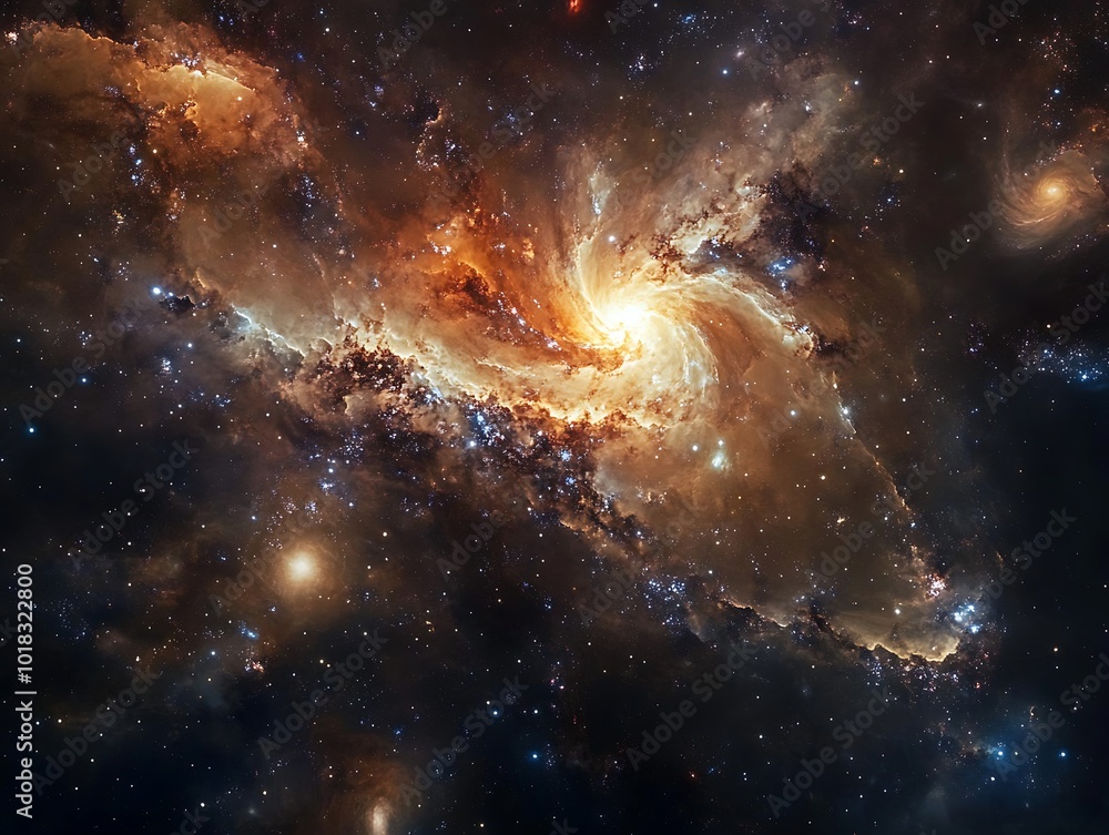 Fototapeta premium A swirling galaxy with glowing gas and stars.