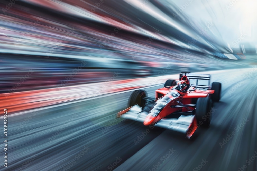 Racing car at high speed. Racer on a racing car passes the track. Motor sports competitive team racing. Motion blur background. digital art Racing car at high speed. Racer on a racing car passes the track. Motor sports competitive team racing. Motion blur background. digital art