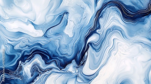 Abstract blue and white marble swirl background. photo