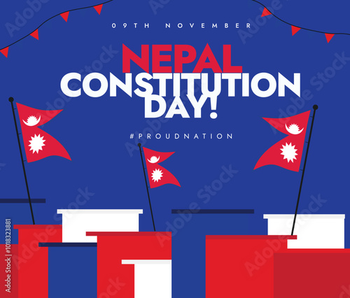 Nepal Constitution Day 9th November celebration banner, post. Nepal Constitution day celebration banner with its flags, abstract art elements in flag colours. Conceptual banner template.