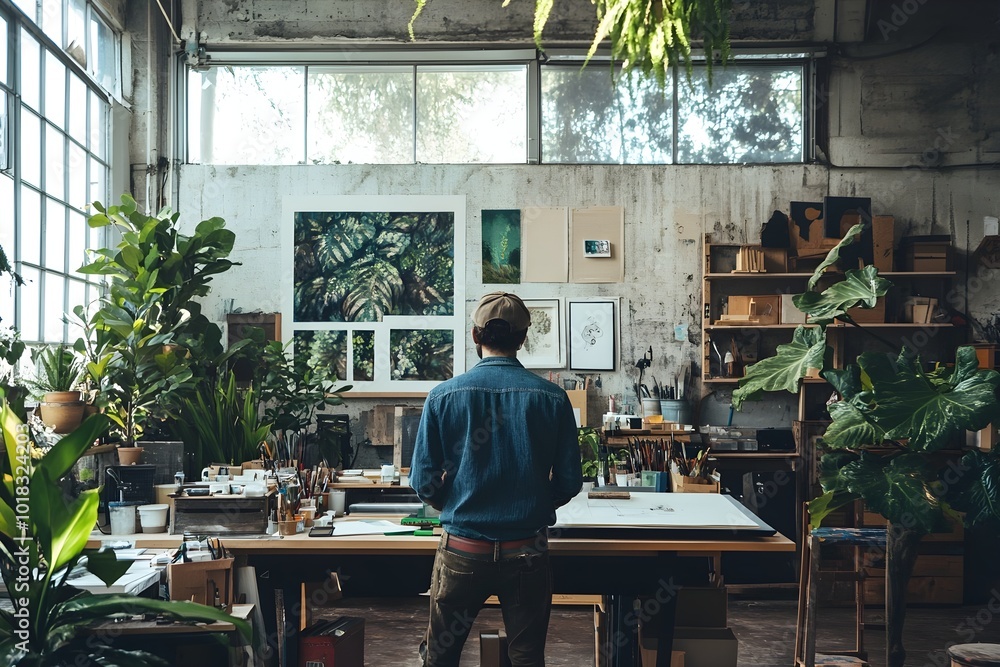 Artist at work in an inspiring studio Artist at work in an inspiring studio
