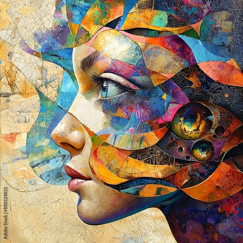 Abstract portrait of a woman with colorful patterns. photo