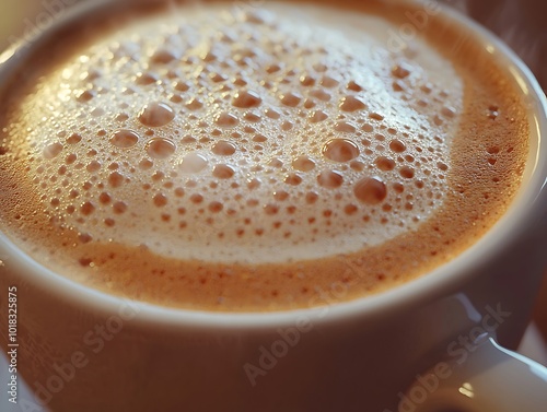 Close-up of a cup of coffee with foam. photo