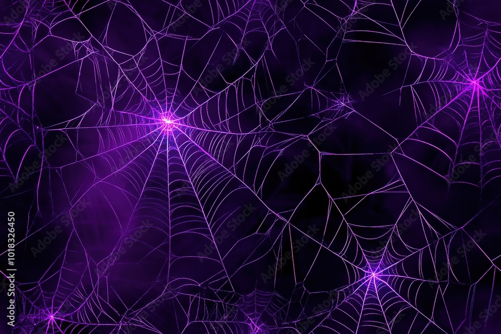 Vibrant purple neon spider webs against a black background Vibrant purple neon spider webs against a black background