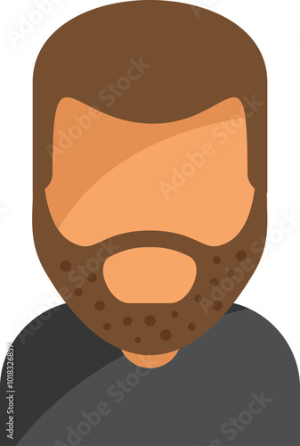 Simple, colorful vector illustration of a bearded man wearing a black shirt