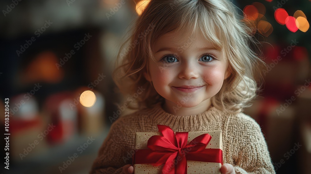 a small child joyfully holding a present wrapped in bright red ribbon capturing the excitement of giftgiving during holiday celebrations a small child joyfully holding a present wrapped in bright red ribbon capturing the excitement of giftgiving during holiday celebrations