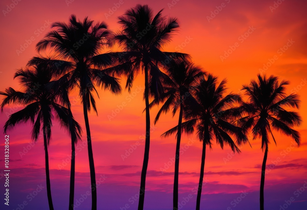 vibrant palm tree silhouette colorful sunset background warm hues dynamic gradients, sky, clouds, scenery, landscape, artwork, decor, tropical, scene, beauty vibrant palm tree silhouette colorful sunset background warm hues dynamic gradients, sky, clouds, scenery, landscape, artwork, decor, tropical, scene, beauty