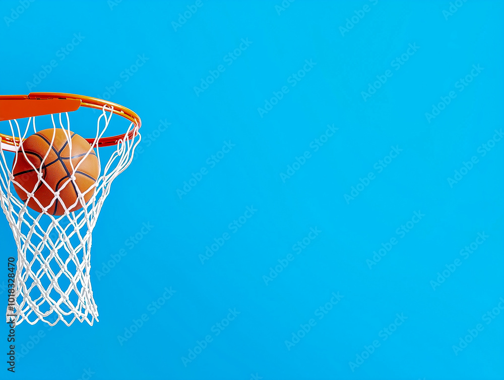 Basketball scoring a basket as it goes through the hoop and making a swish in the net Basketball scoring a basket as it goes through the hoop and making a swish in the net
