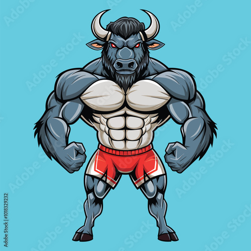 A angry wolf sharp teeth chest bodybuilder monster beast mascot logo vector illustration