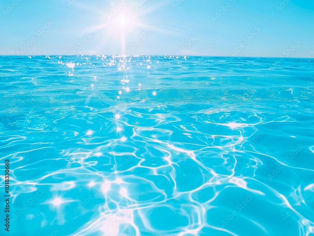 Obraz premium Beautiful view of swimming pool side with clear blue water with sunlight reflections on wave. Summer vacation concept background