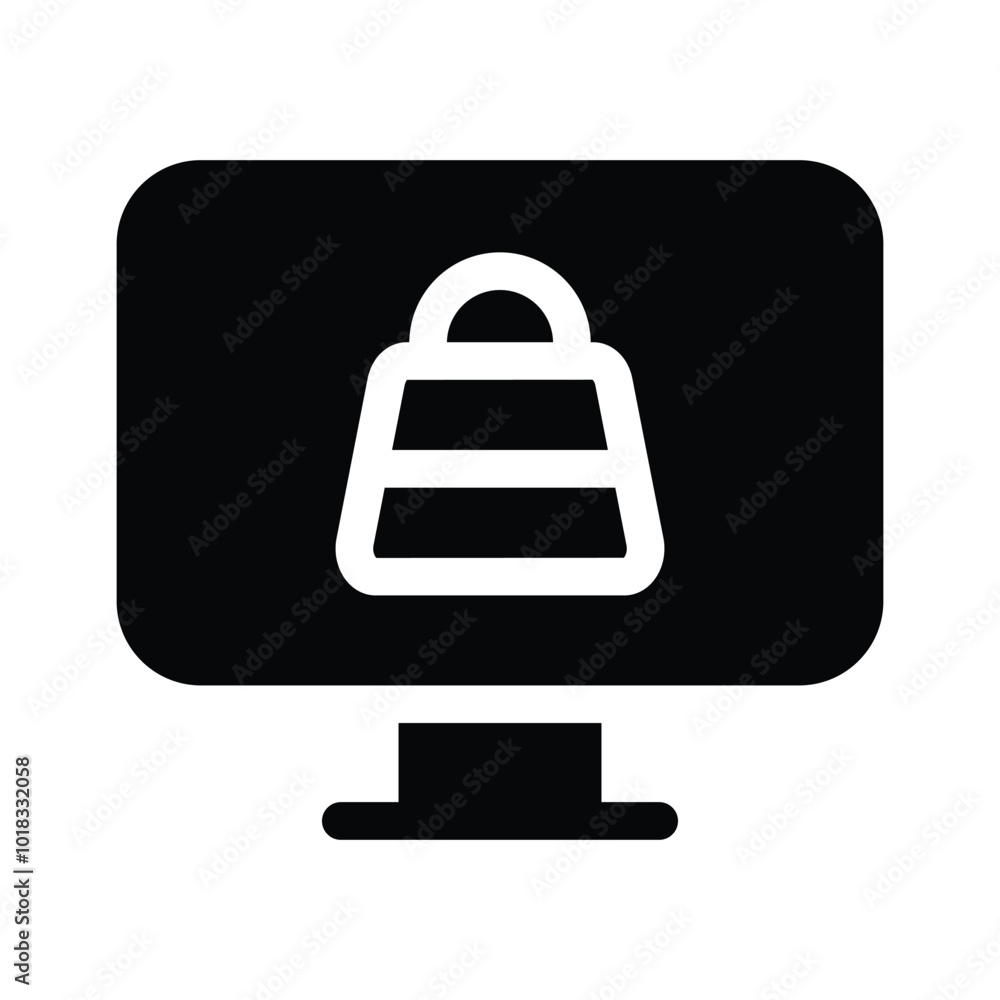A desktop screen with a shopping bag representing online shopping A desktop screen with a shopping bag representing online shopping