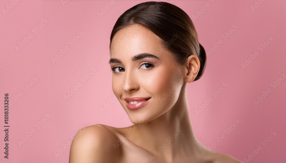 Natural Beauty Portrait Against Pink Background Natural Beauty Portrait Against Pink Background