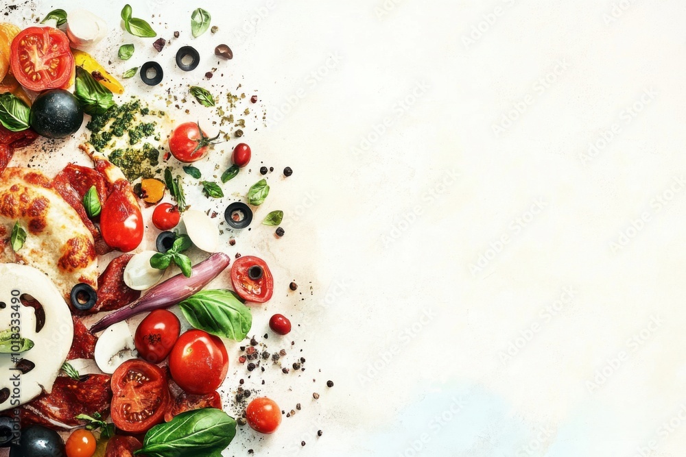 Vibrant minimalistic food arrangement with fresh vegetables and herbs for culinary design Vibrant minimalistic food arrangement with fresh vegetables and herbs for culinary design