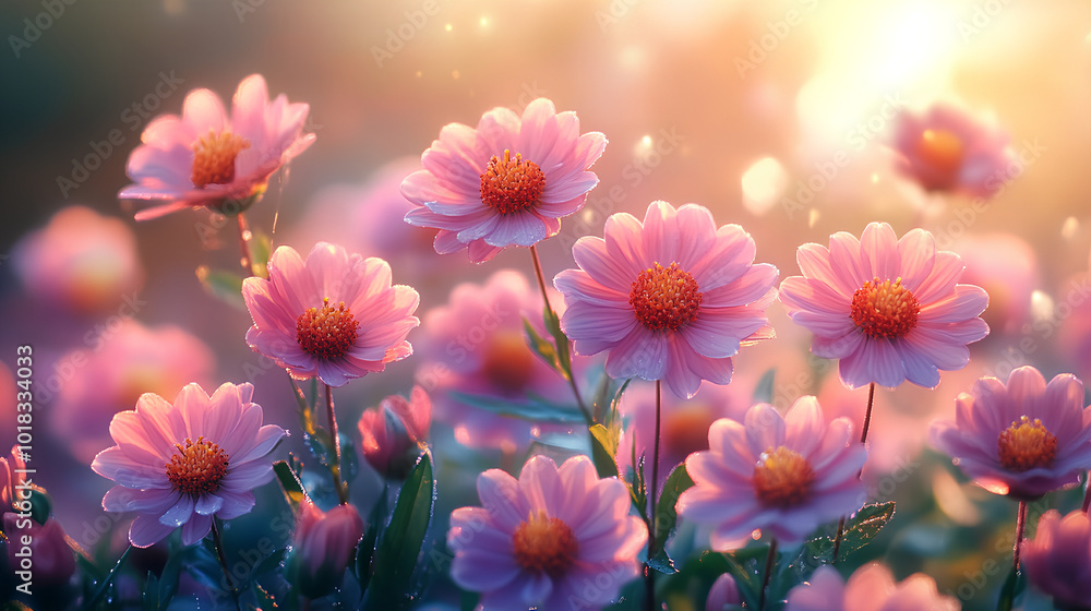 Fototapeta premium spring summer background with bright beautiful flowers 