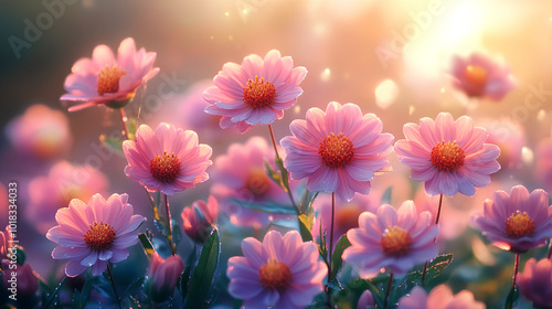 spring summer background with bright beautiful flowers 