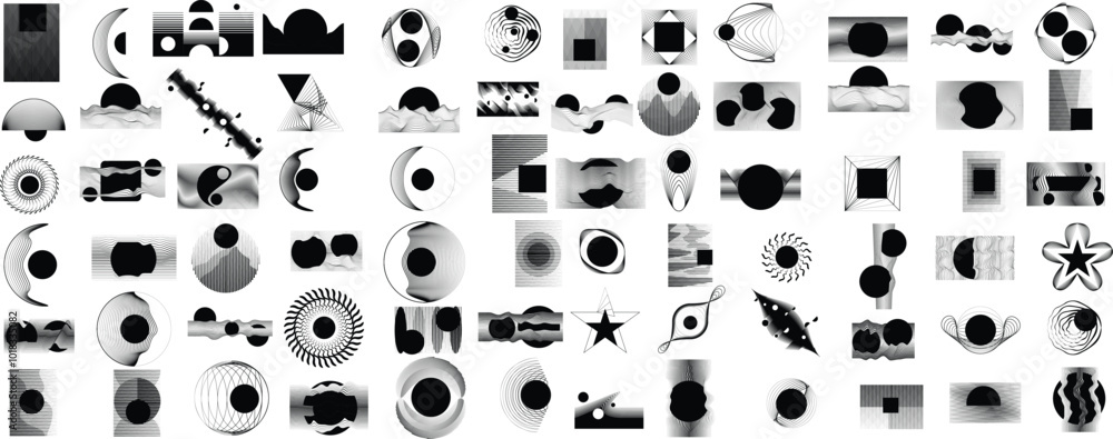 Fototapeta premium Collection of vector design elements. Set of logos with lines, stripes and circles. Various forms of line and dots design.Vector logo collection. Bundle of circle icons and elements. Set of lines art.