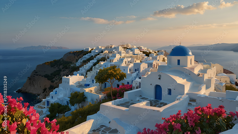 Naklejka premium A picturesque Greek village with whitewashed houses