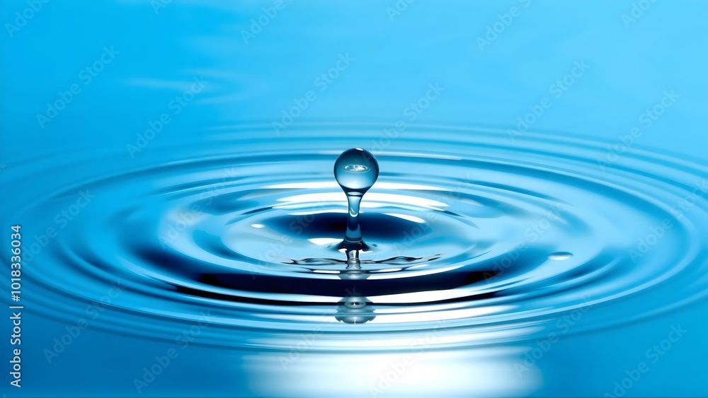 A Close-up Water Droplet With Ripples On Blue Water Reflection Light A Close-up Water Droplet With Ripples On Blue Water Reflection Light