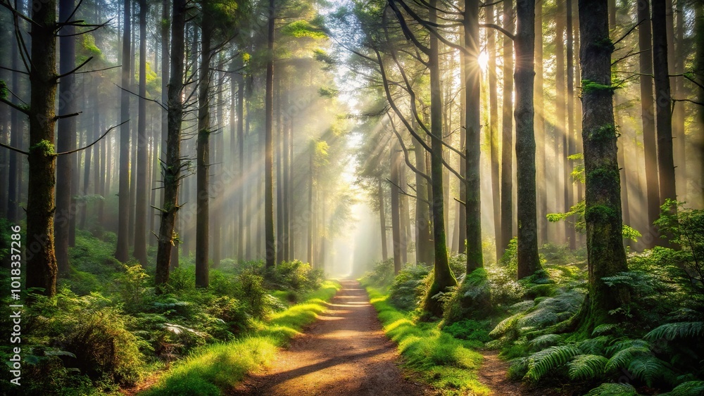 Obraz premium Mysterious forest scene with shadows and light