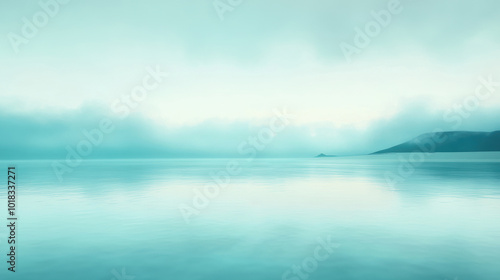 Serene Blue Landscape with Calm Water and Cloudy Sky