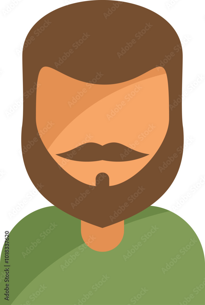 Young man with a beard and moustache is wearing a green shirt in this avatar icon Young man with a beard and moustache is wearing a green shirt in this avatar icon