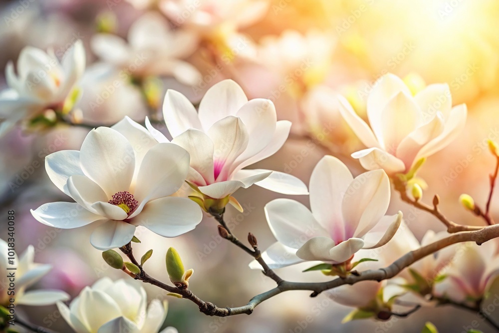 Mysterious spring floral background with blooming white magnolia flowers Close-Up Mysterious spring floral background with blooming white magnolia flowers Close-Up