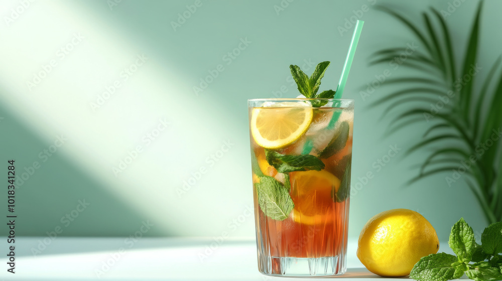 Fototapeta premium Refreshing Lemon Mint Iced Tea A Perfect Summer Drink Recipe