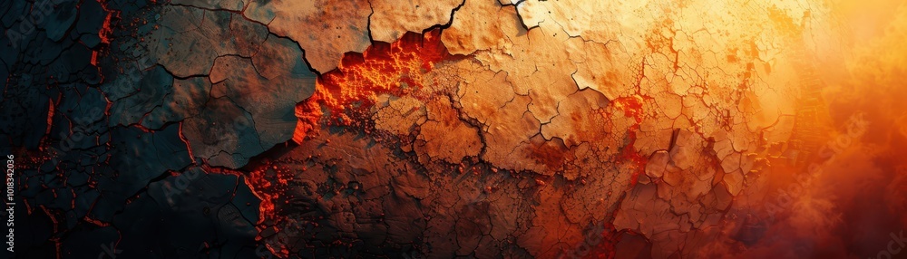 Abstract textured background with cracked earth and glowing hues, creating an atmospheric and dramatic visual effect. Abstract textured background with cracked earth and glowing hues, creating an atmospheric and dramatic visual effect.
