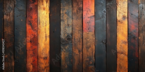 Rustic Wood Planks with Distressed Texture and Rich Color Variations