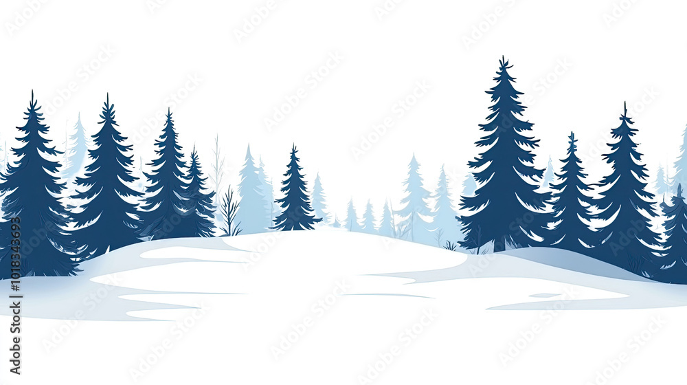 Fototapeta premium winter landscape of coniferous forest, Christmas and New Year transparent background