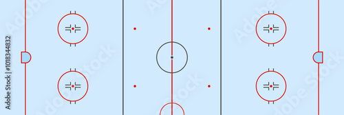 Ice hockey playground top view vector illustration. Winter sports rink design. hockey field, blue icy texture background and markup for competition design. Wintery activities and sporting wallpaper