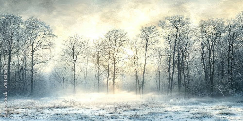 A snowy field with trees in the background A snowy field with trees in the background