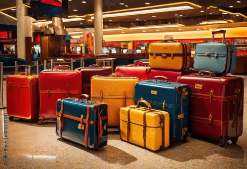 colorful luggage design iconic travel essentials evoking nostalgic vibe vivid hues unique patterns, evoke, vintage, style, avail, accessory, suitcase, bag