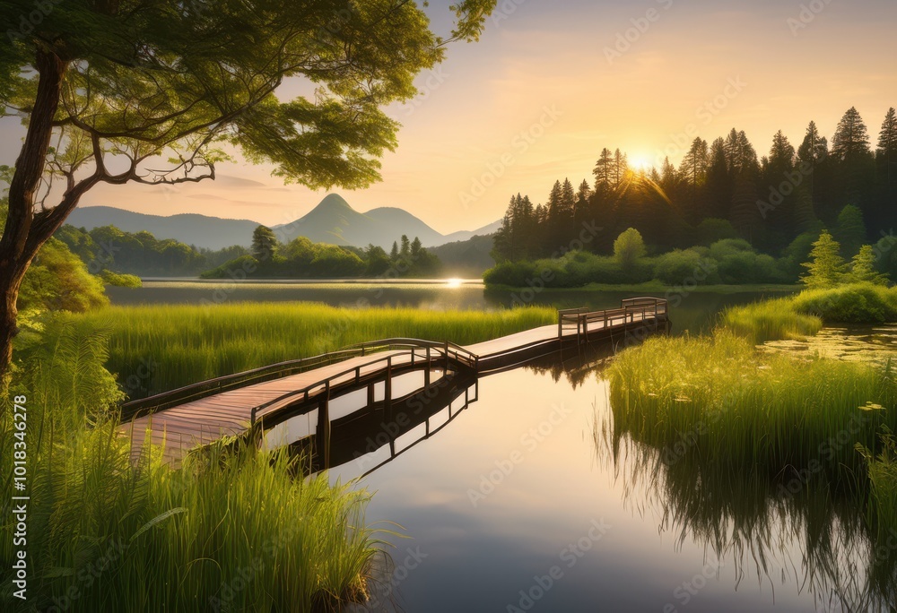 Fototapeta premium picturesque tranquil landscapes illustrating essence safe travels through lush nature serene vistas, adventure, exploration, scenery, mountain, forest