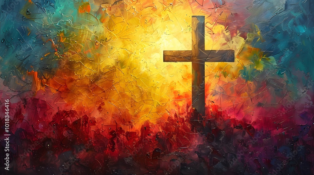 Paint the cross with rays of sunlight conver. AI generated Paint the cross with rays of sunlight conver. AI generated
