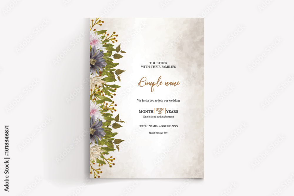 WEDDING INVITATION FRAME WITH FLOWER DECORATIONS WITH FRESH LEAVES WEDDING INVITATION FRAME WITH FLOWER DECORATIONS WITH FRESH LEAVES