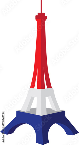 3D Eiffel Tower with French Flag Colors. Vector illustration of Eiffel tower having French flag color. Tri-colored Eifel tower. Travel to France. Travel to Paris. Tourism. Tourist destination.