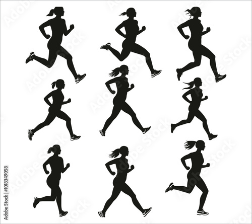 Wallpaper Mural Set of women running silhouettes, Black silhouettes of women running, People running silhouettes, Running people silhouette set vector Torontodigital.ca