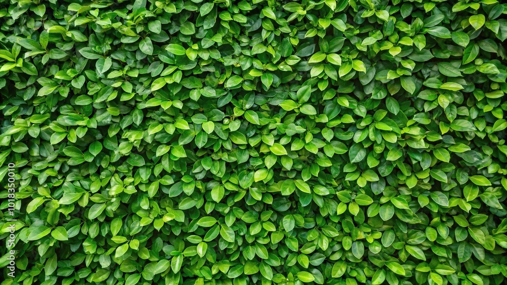 Natural green leaves wall background with a forced perspective Natural green leaves wall background with a forced perspective