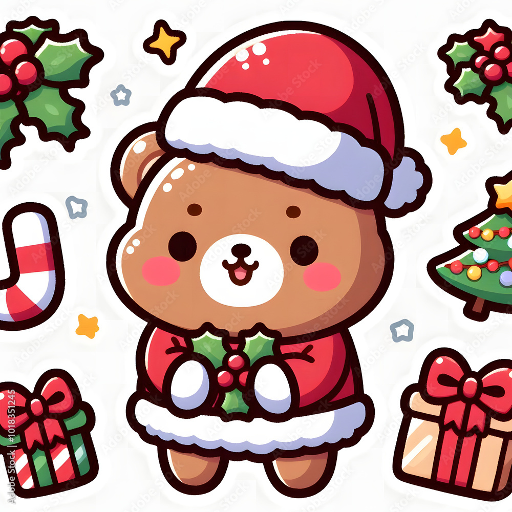 Sticker Kawaii Navideño Osito Sticker Kawaii Navideño Osito